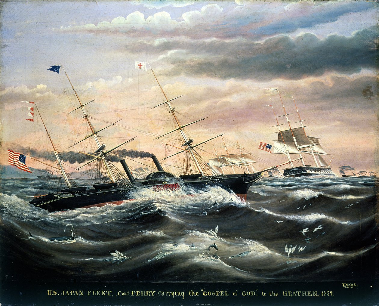 US Japan Fleet, Commodore Perry bærer Guds evangelium til hedningerne, 1853 af James Guy Evans
