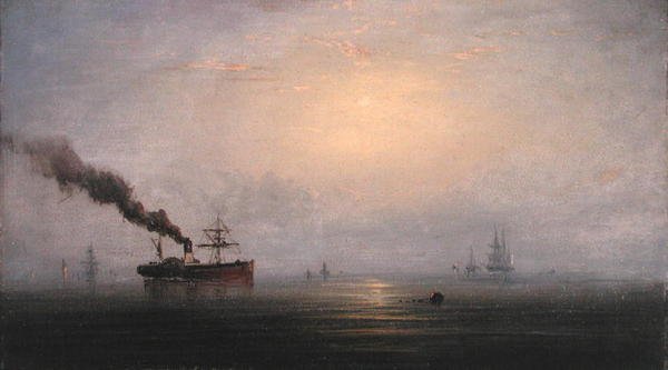 Tåget morgen på Themsen, ca. 1874 (olie på træ) af James Hamilton