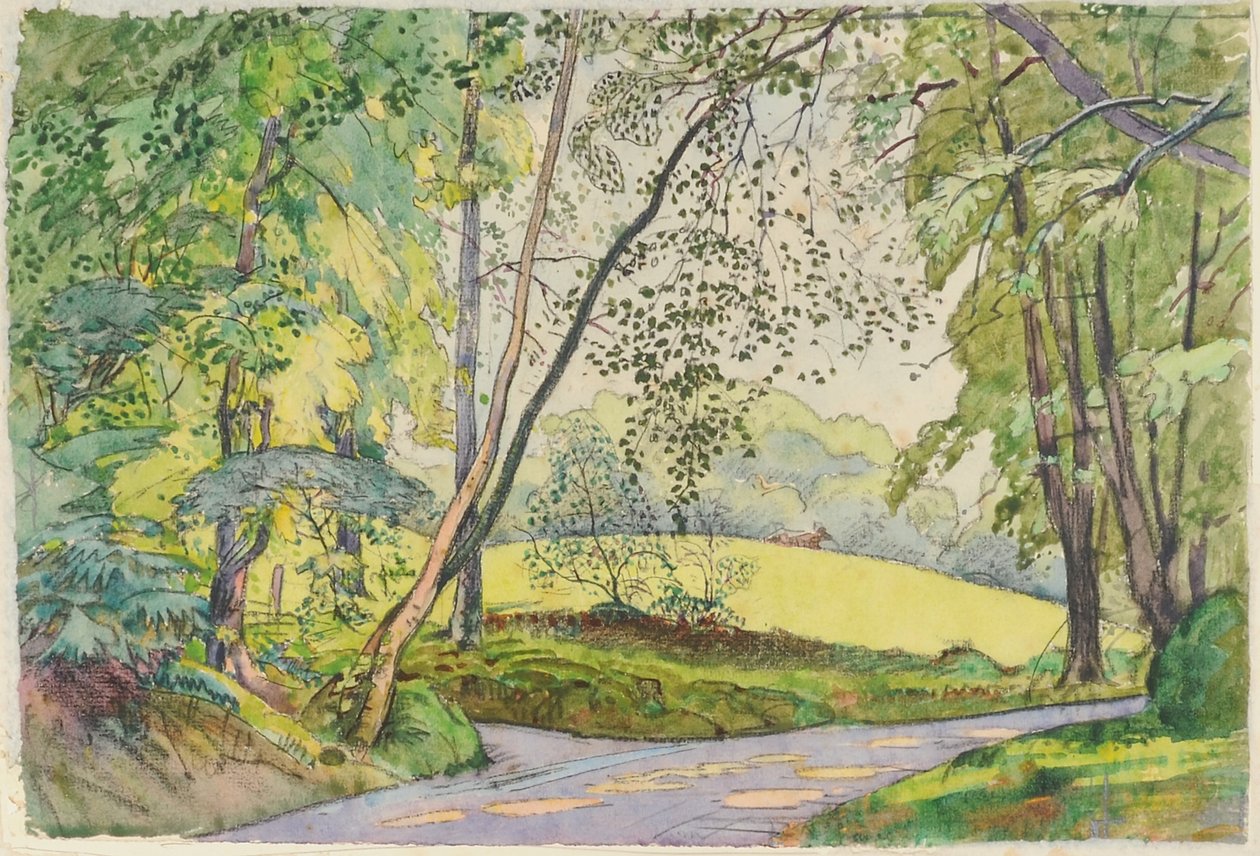 Gennem træerne, 1910-15 (wc på papir) af James Hamilton Hay