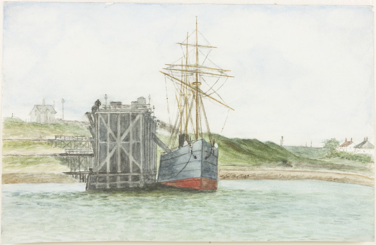 Albert Edward Docks. S.S. Willkarnman (akvarel, kropsfarve og blyant på papir) af James Henry Cleet