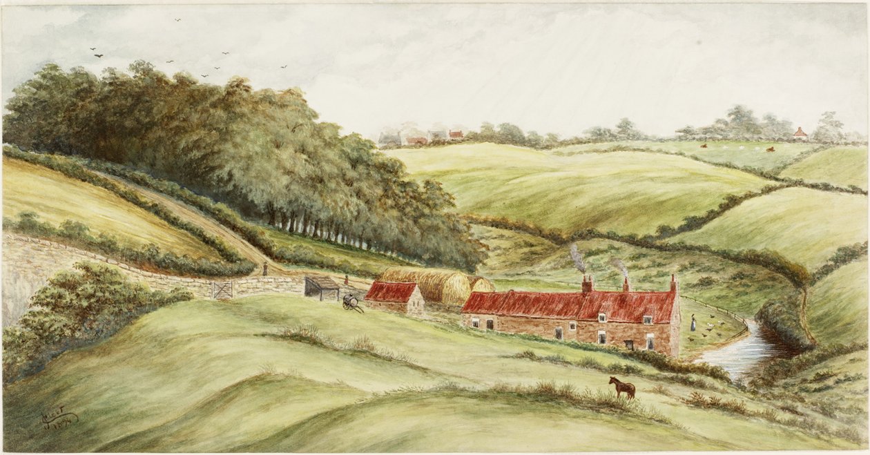 Hedworth Farm (akvarel, kropsfarve og blyant på papir) af James Henry Cleet