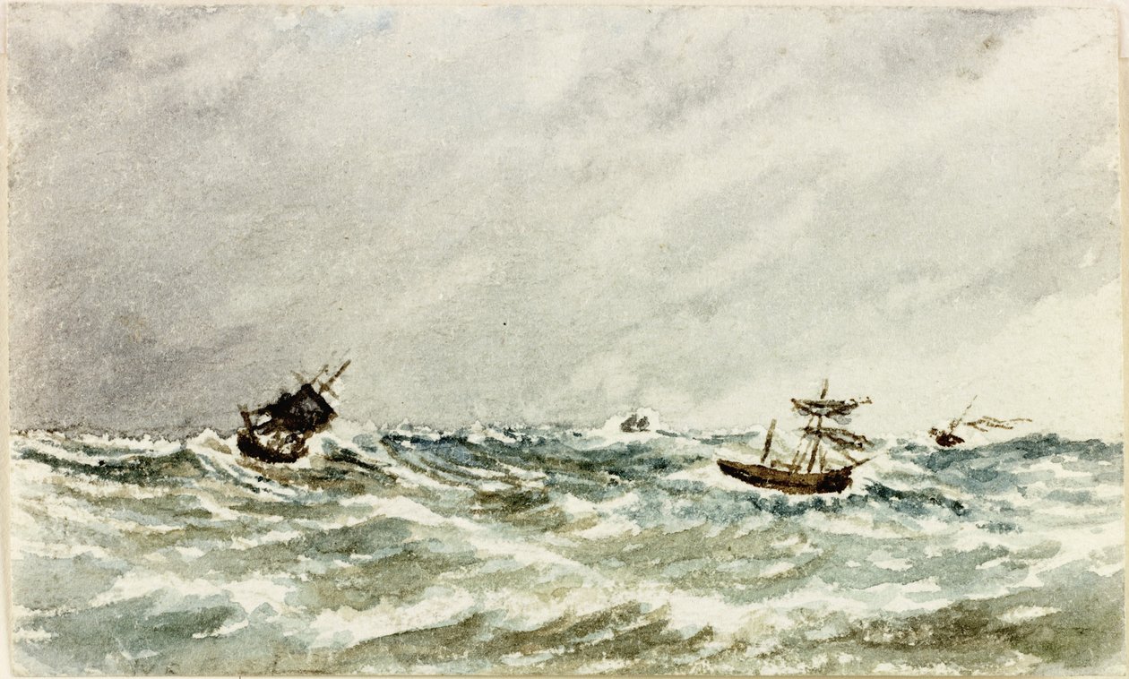 Storm at Sea off the Tyne (akvarel og kropsfarve på papir) af James Henry Cleet