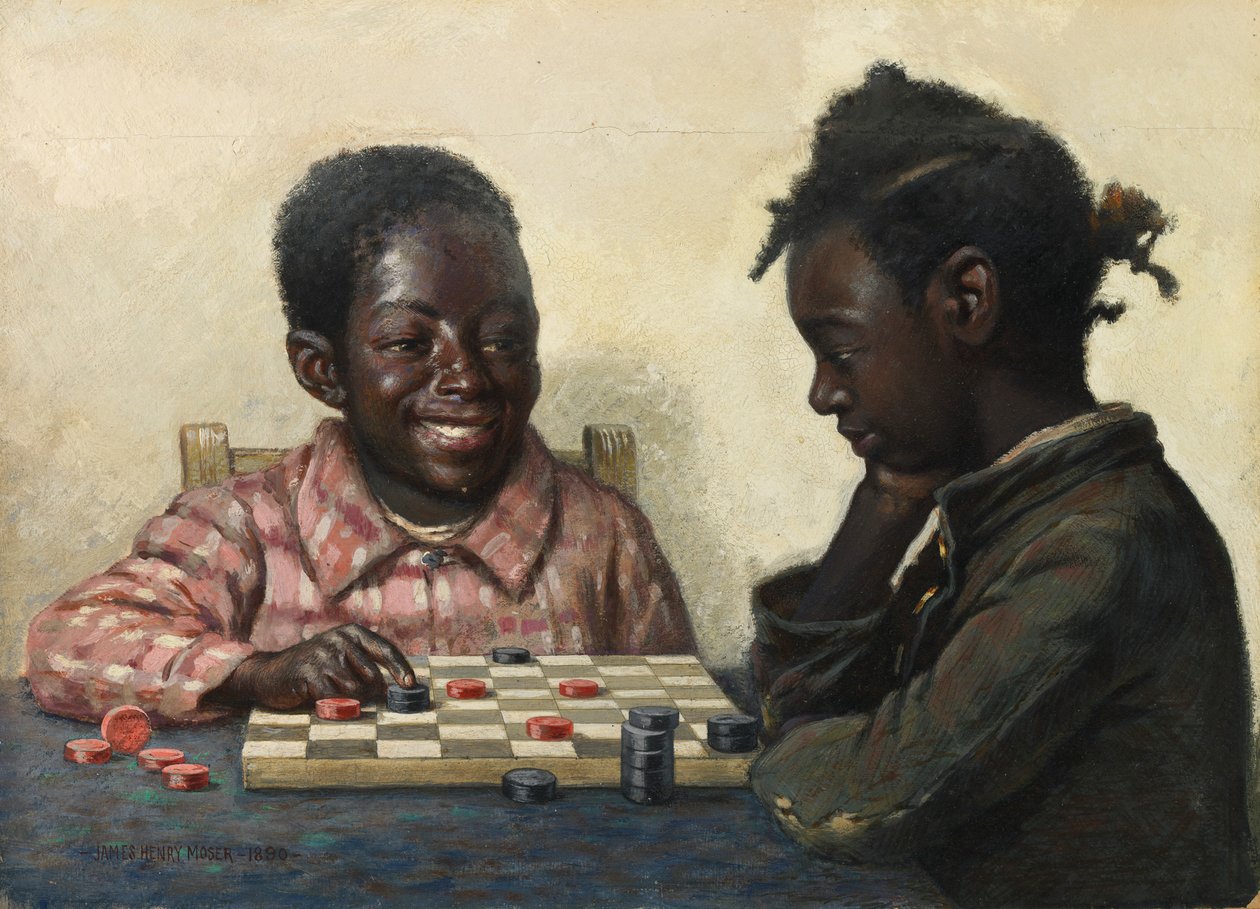 Uden titel Two Children Playing Checkers, slutningen af det 19.-begyndelsen af det 20. århundrede. af James Henry Moser