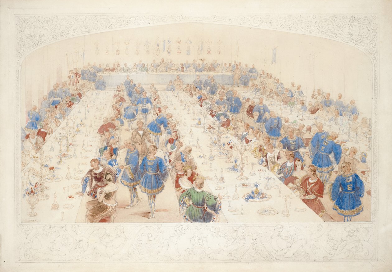 Banketten, 1839 (blyant, wc og gouache på papir) af James Henry Nixon