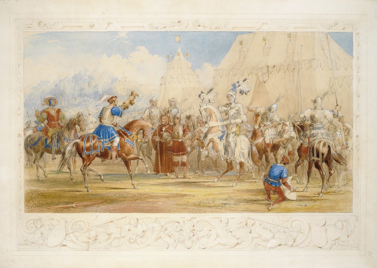 The Challenge, 1841 (blyant, wc og kropsfarve på papir) af James Henry Nixon