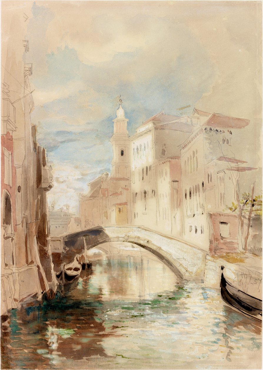 Bro over en kanal i Venedig (kropsfarve på papir) af James Holland