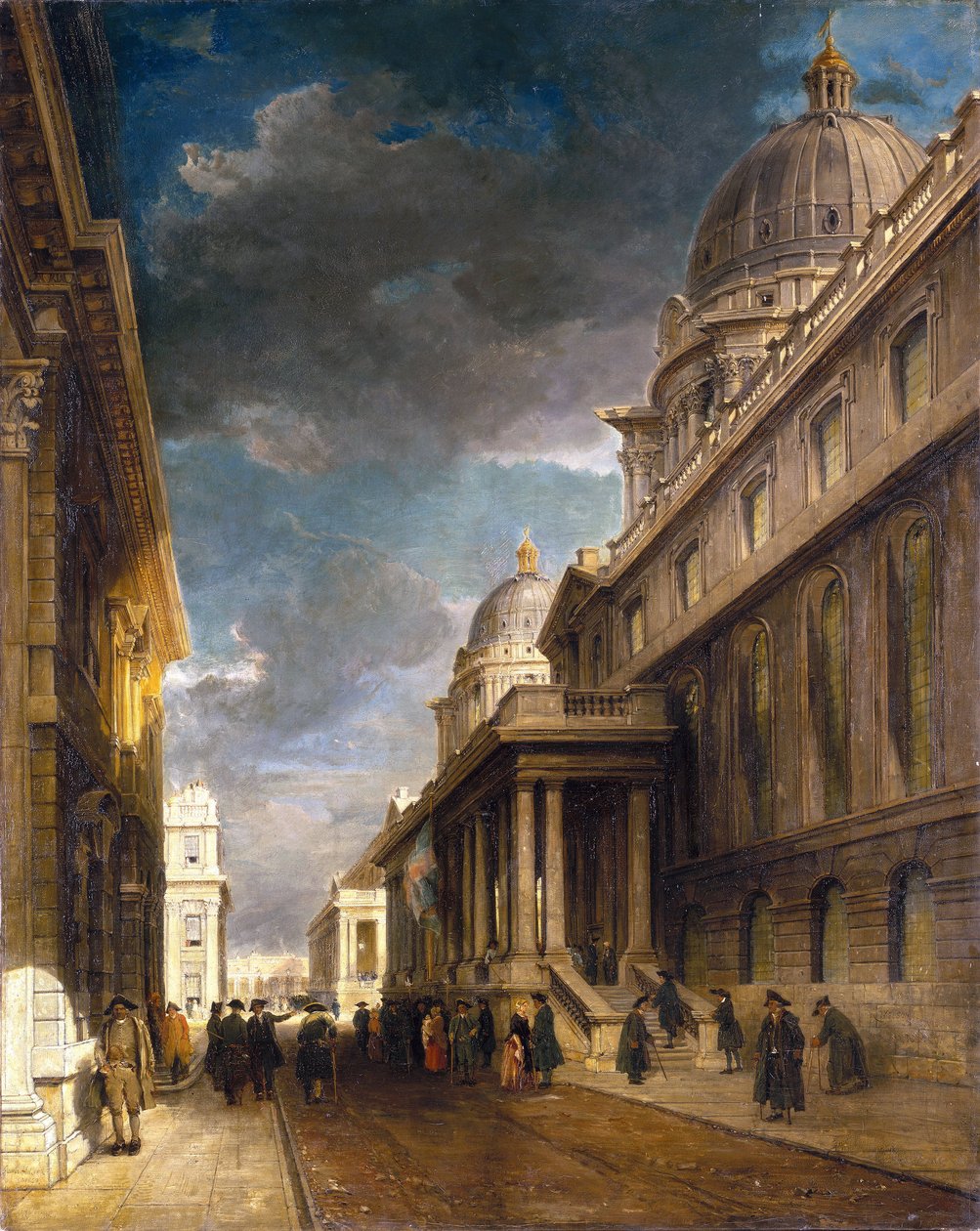 Greenwich Hospital (England) (nu College Walk), set fra vest mod Grand Square. Olie på lærred af James Holland