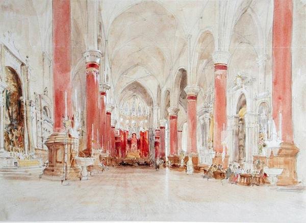 Interiør af San Giovanni e Paolo-kirken, Venedig (wc over grafit på papir) af James Holland