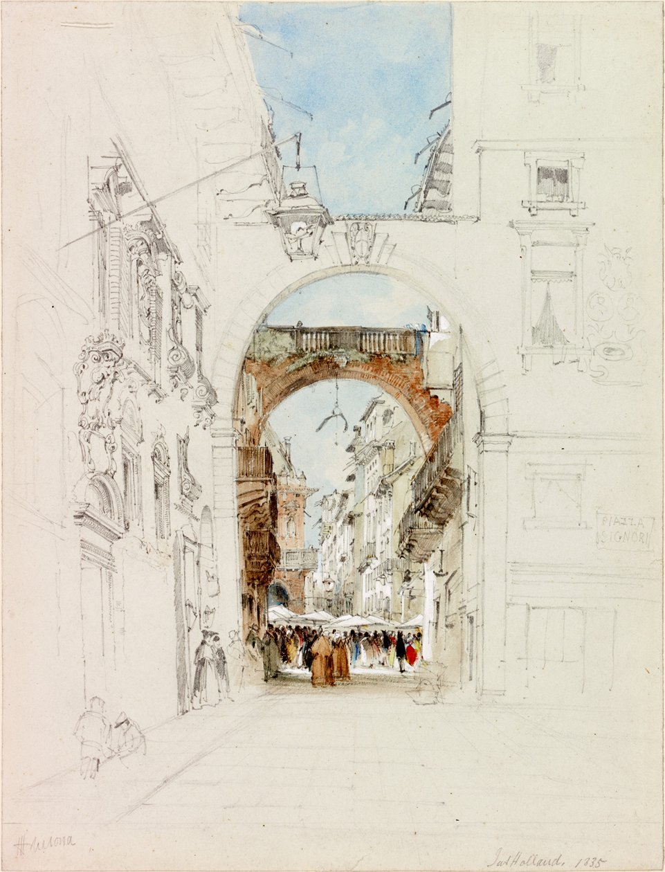 Piazza dei Signori, Verona (blyant og akvarel på papir (vævet)) af James Holland