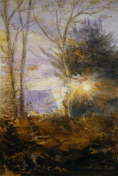 Sunrise, Abinger, Surrey (akvarel på papir) af James Holland