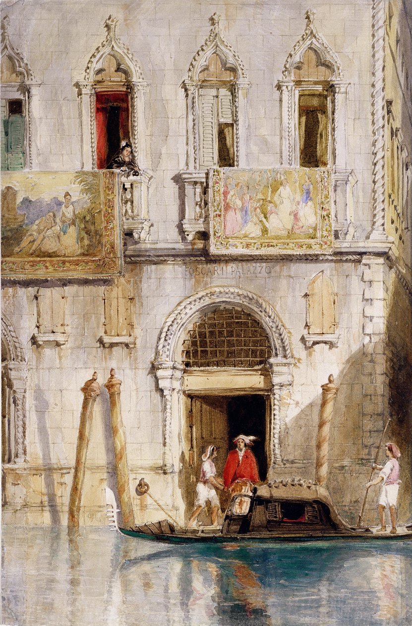 The Steps of the Palazzo Foscari, Venedig, 1844 (blyant, blæk, gouache og wc på papir) af James Holland