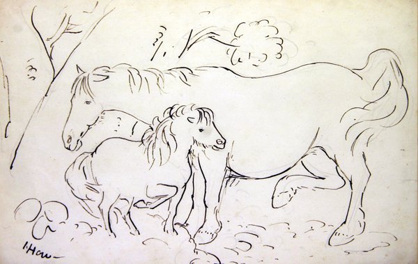 Hoppen og dens føl (sepia blæk på papir) af James Howe