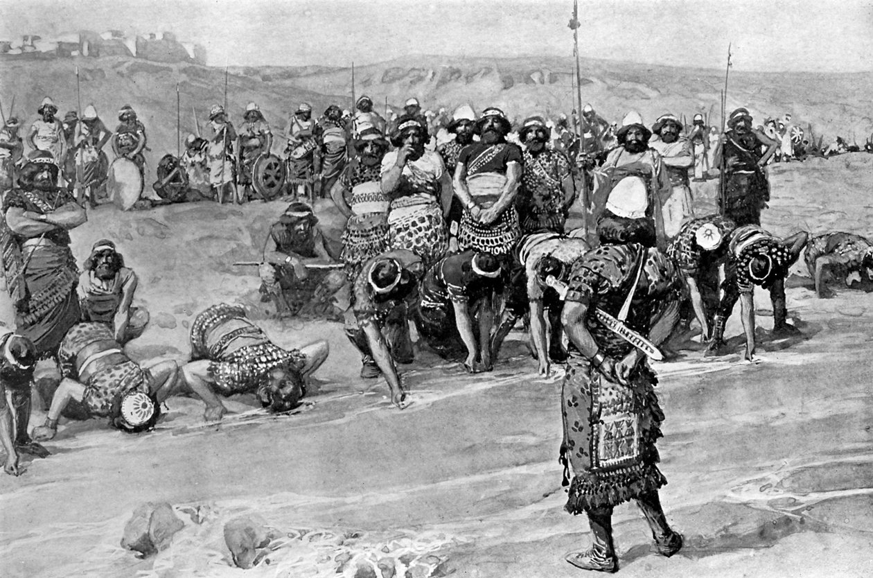 Gideon vælger de tre hundrede af Tissot - Bibelen af James Jacques Joseph (after) Tissot