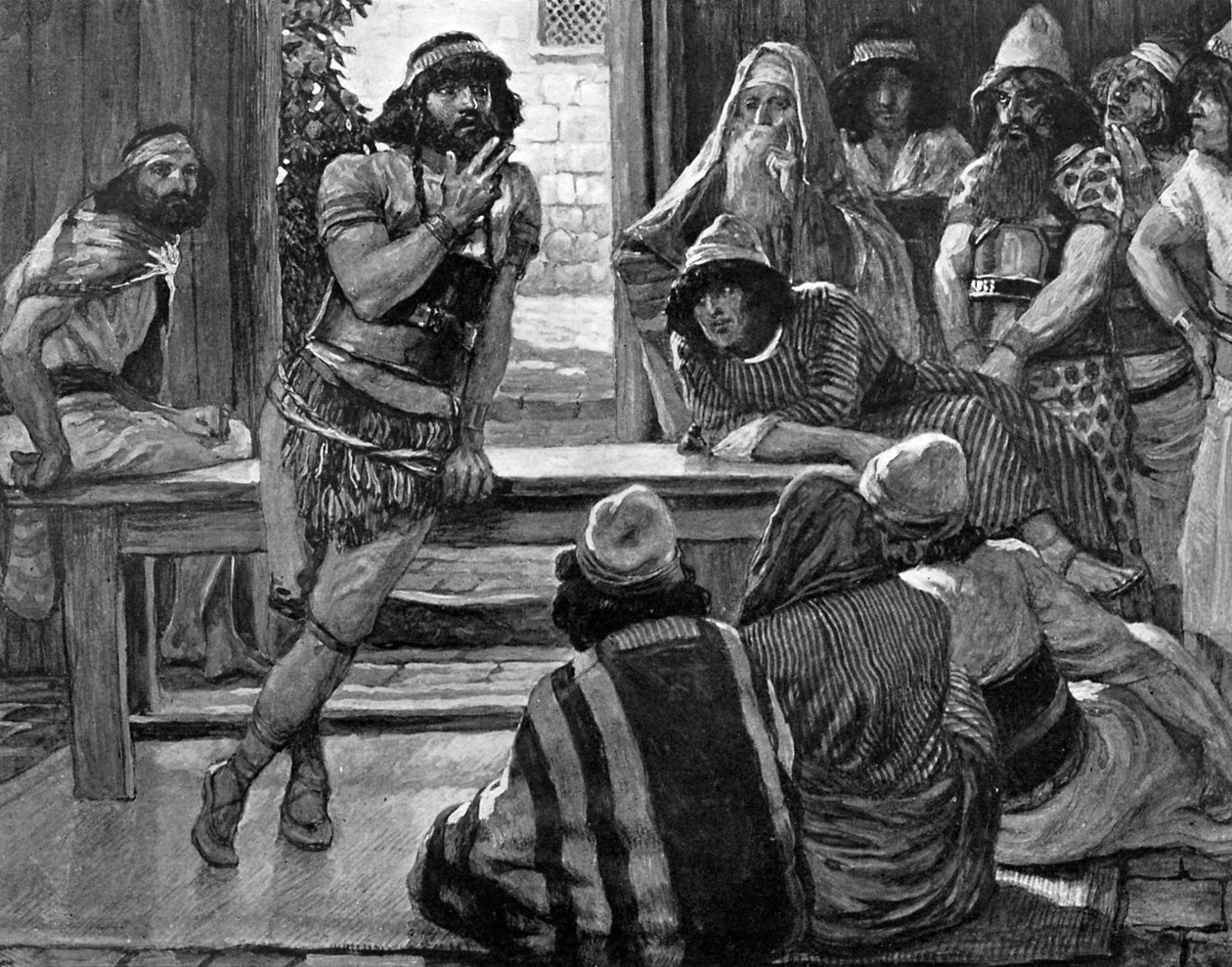 Samson fremsætter en gåde af Tissot - Bibelen af James Jacques Joseph (after) Tissot
