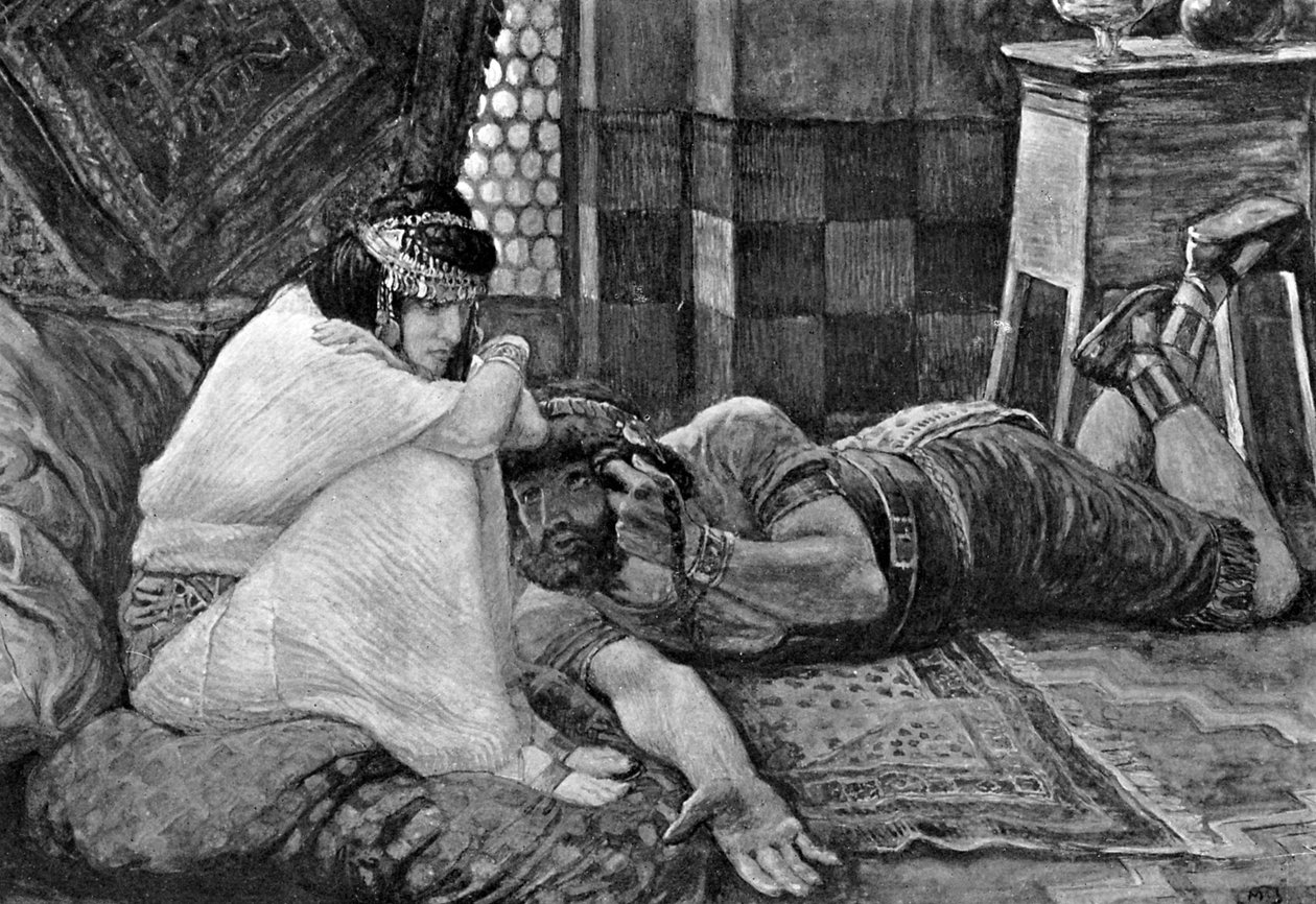 Samson afslører sin hemmelighed for Delila - Bibelen af James Jacques Joseph (after) Tissot