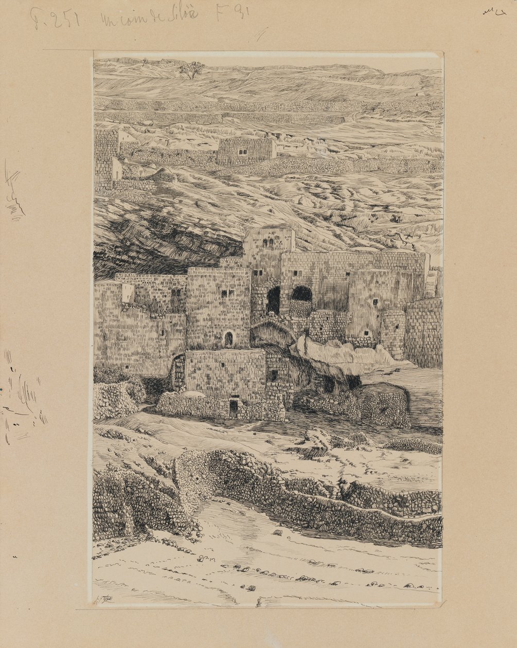 Et hjørne af landsbyen Siloam, illustration fra Vor Herre Jesu Kristi liv (blæk og grafit på pap) af James Jacques Joseph Tissot