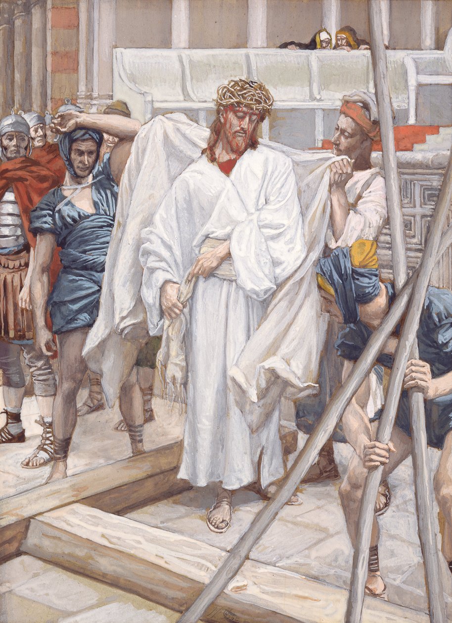 Og de sætter ham i hans egne klæder, illustration til The Life of Christ, ca. 1886-94 (wc & gouache på pap) af James Jacques Joseph Tissot