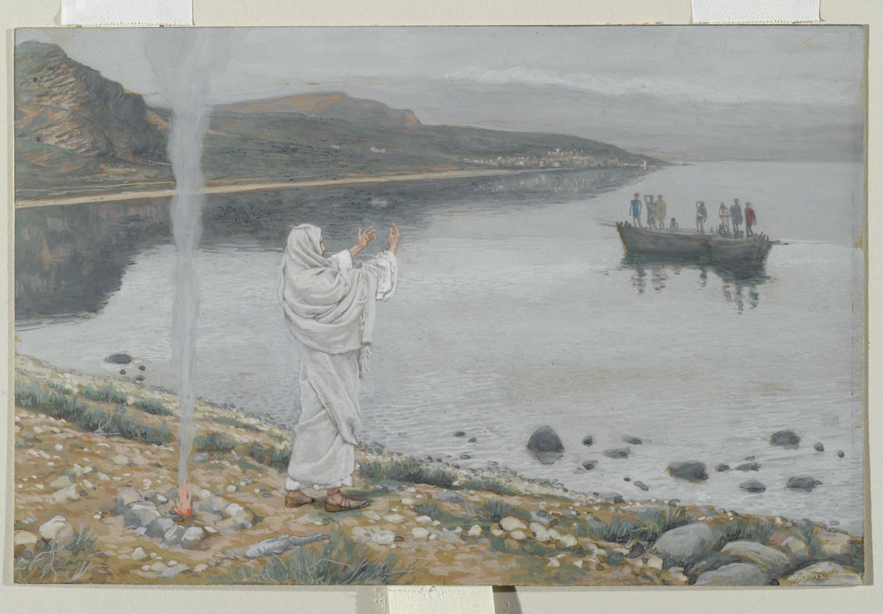 Kristus viser sig ved bredden af Tiberias-søen, illustration fra Vor Herre Jesu Kristi liv, 1886-94 (wc over grafit på papir) af James Jacques Joseph Tissot