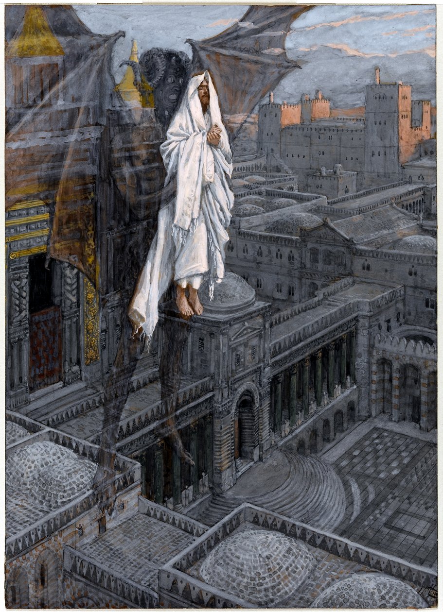 Christ Borne Up to a Pinnacle of the Temple, illustration til The Life of Christ, ca. 1884-96 (wc & gouache på pap) af James Jacques Joseph Tissot