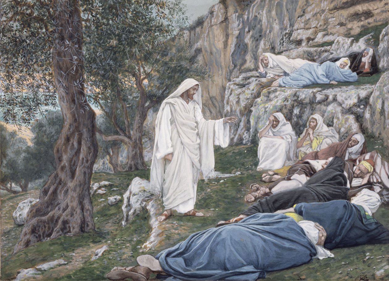 Kristus befaler sine disciple at hvile, illustration til The Life of Christ, ca. 1886-94 (wc & gouache på pap) af James Jacques Joseph Tissot