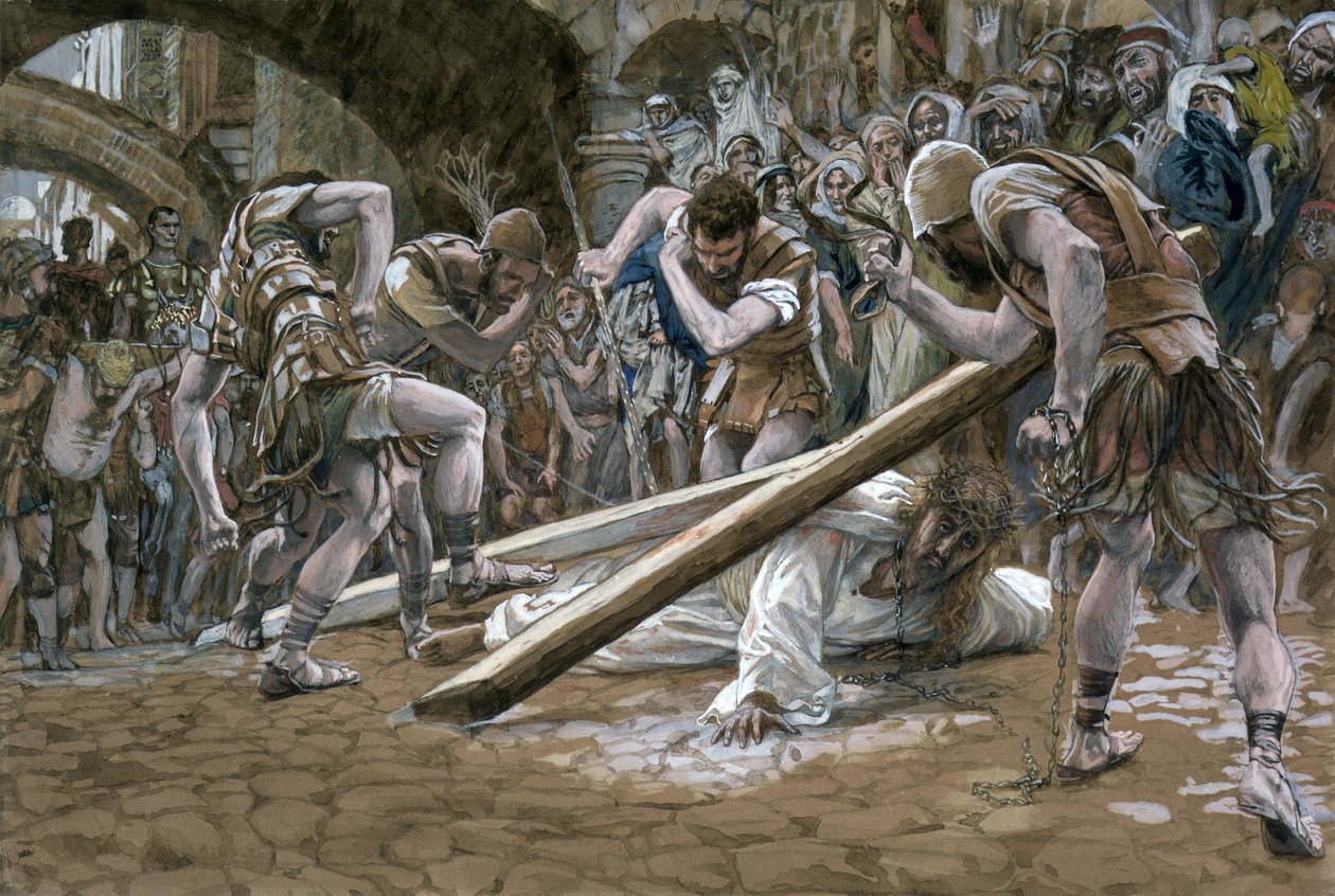 Kristus falder under korset, illustration til The Life of Christ, ca. 1884-96 (wc & gouache på pap) af James Jacques Joseph Tissot