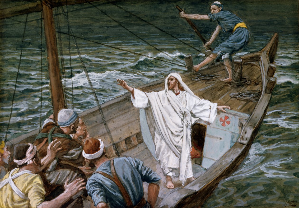 Christ Stilling the Tempest, illustration til The Life of Christ, ca. 1886-94 (wc & gouache på pap) af James Jacques Joseph Tissot