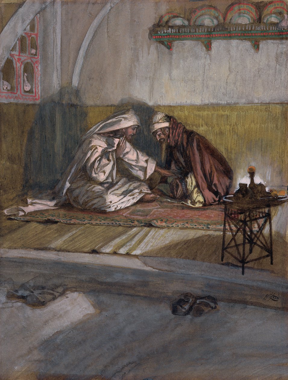 Christ Talks with Nikodemus, illustration til The Life of Christ, ca. 1886-94 (wc & gouache på pap) af James Jacques Joseph Tissot