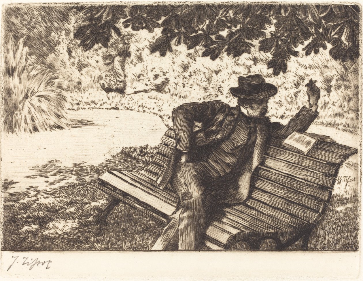 Denoisel læser i haven af James Jacques Joseph Tissot