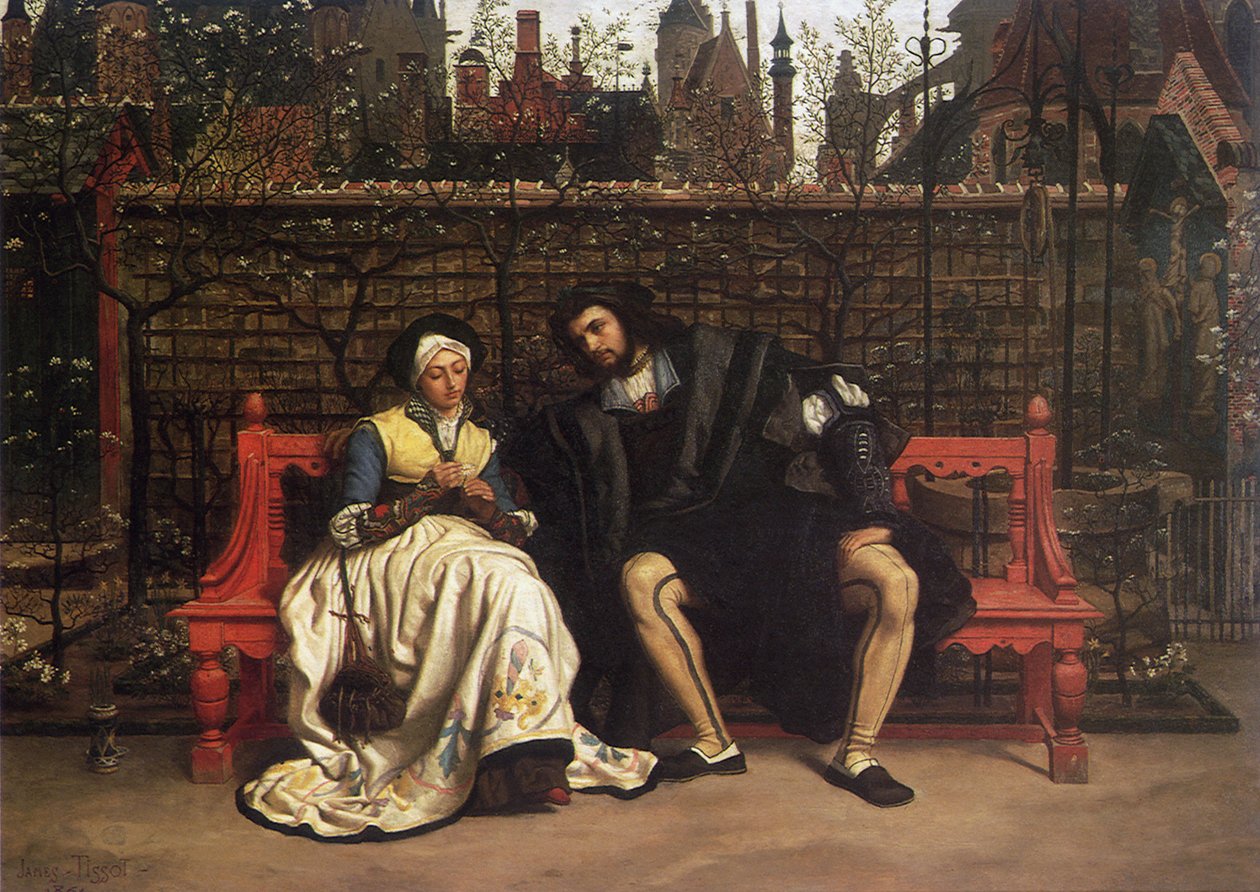 Faust og Marguerite i haven, 1861 af James Jacques Joseph Tissot