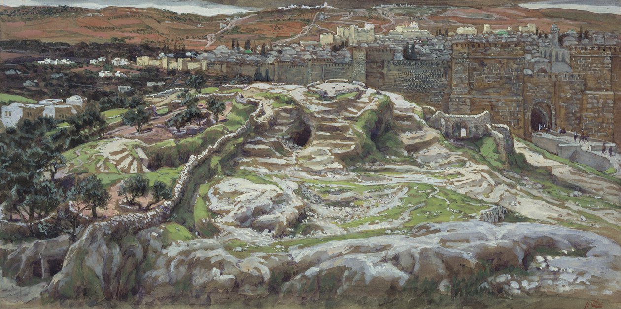 Golgata og den hellige grav i vor Herre tid, illustration til Kristi liv, ca. 1886-94 (wc & gouache på pap) af James Jacques Joseph Tissot