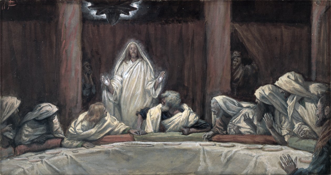 Han viste sig for de elleve mens de sad ved kødet, illustration fra The Life of Christ, ca. 1884-96 (wc & gouache på pap) af James Jacques Joseph Tissot