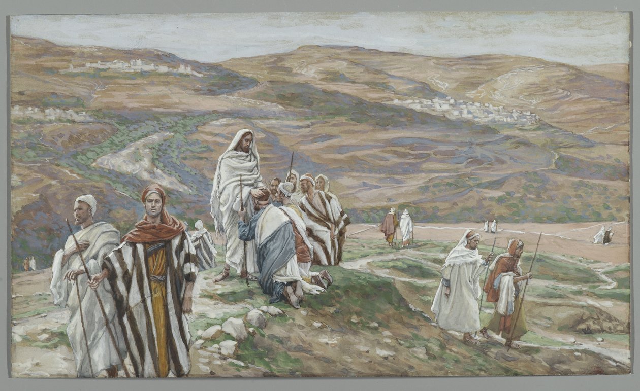 Han sendte dem ud to og to, illustration fra The Life of Our Lord Jesus Christ, 1886-96 (wc over grafit på papir) af James Jacques Joseph Tissot