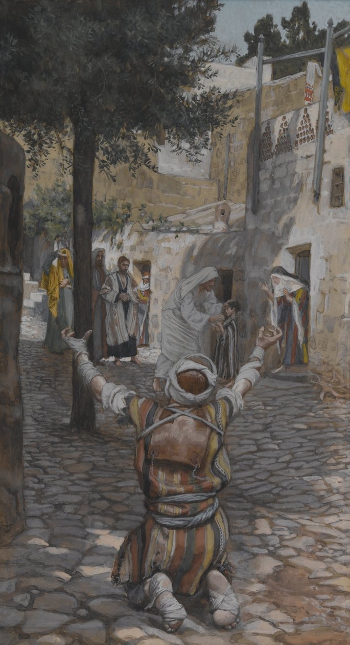 Helbredelse af spedalske i Kapernaum, illustration fra Vor Herre Jesu Kristi liv (wc over grafit på papir) af James Jacques Joseph Tissot