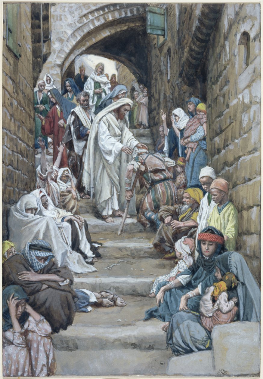 I landsbyerne blev de syge bragt til ham, illustration til The Life of Christ, ca. 1886-94 (wc & gouache på pap) af James Jacques Joseph Tissot