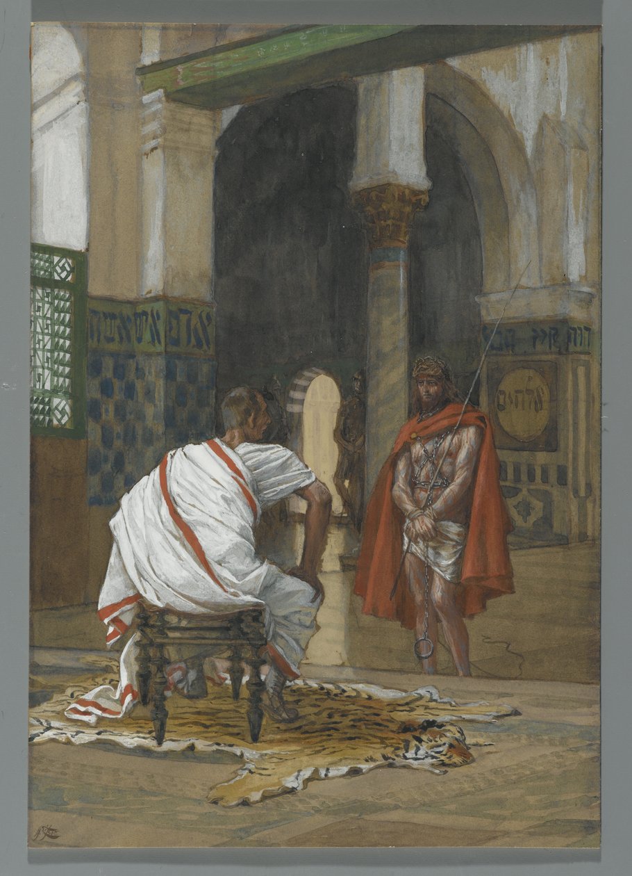 Jesus Before Pilatus - Andet interview, illustration fra The Life of Our Lord Jesus Christ, 1886-94 (wc over grafit på papir) af James Jacques Joseph Tissot