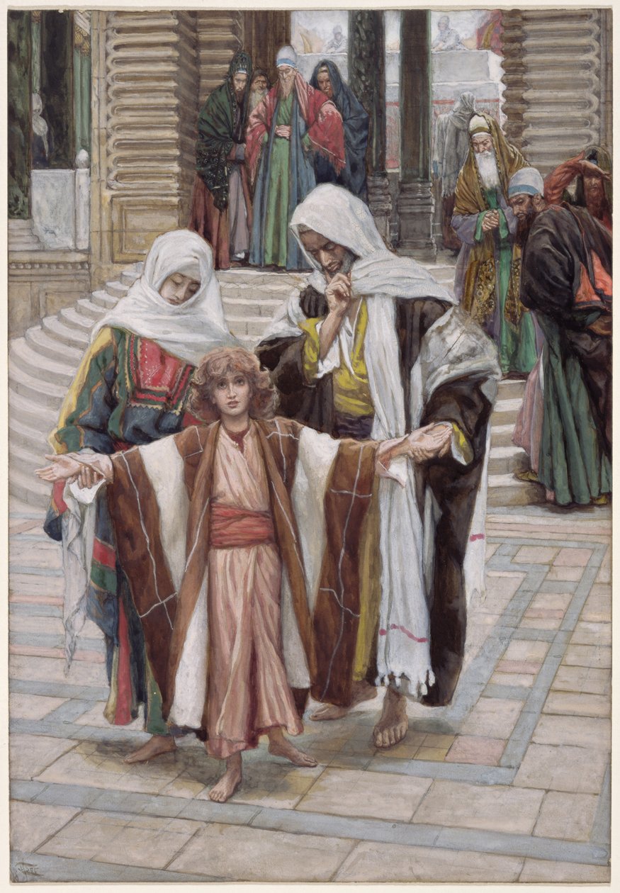 Jesus fundet i templet, illustration til The Life of Christ, ca. 1886-94 (wc & gouache på pap) af James Jacques Joseph Tissot