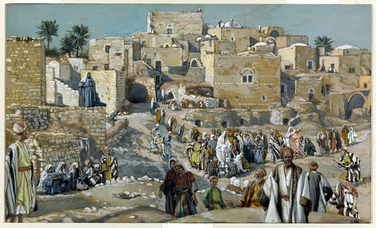 Jesus passerer gennem landsbyerne på vej til Jerusalem, illustration til The Life of Christ, ca. 1884-96 (wc & gouache på pap) af James Jacques Joseph Tissot