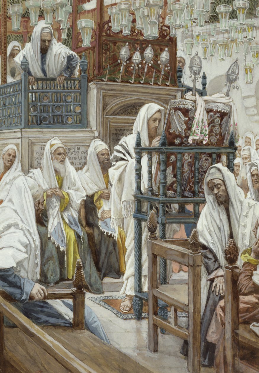 Jesus ruller bogen ud i synagogen, illustration til The Life of Christ, ca. 1886-96 (wc på papir) af James Jacques Joseph Tissot