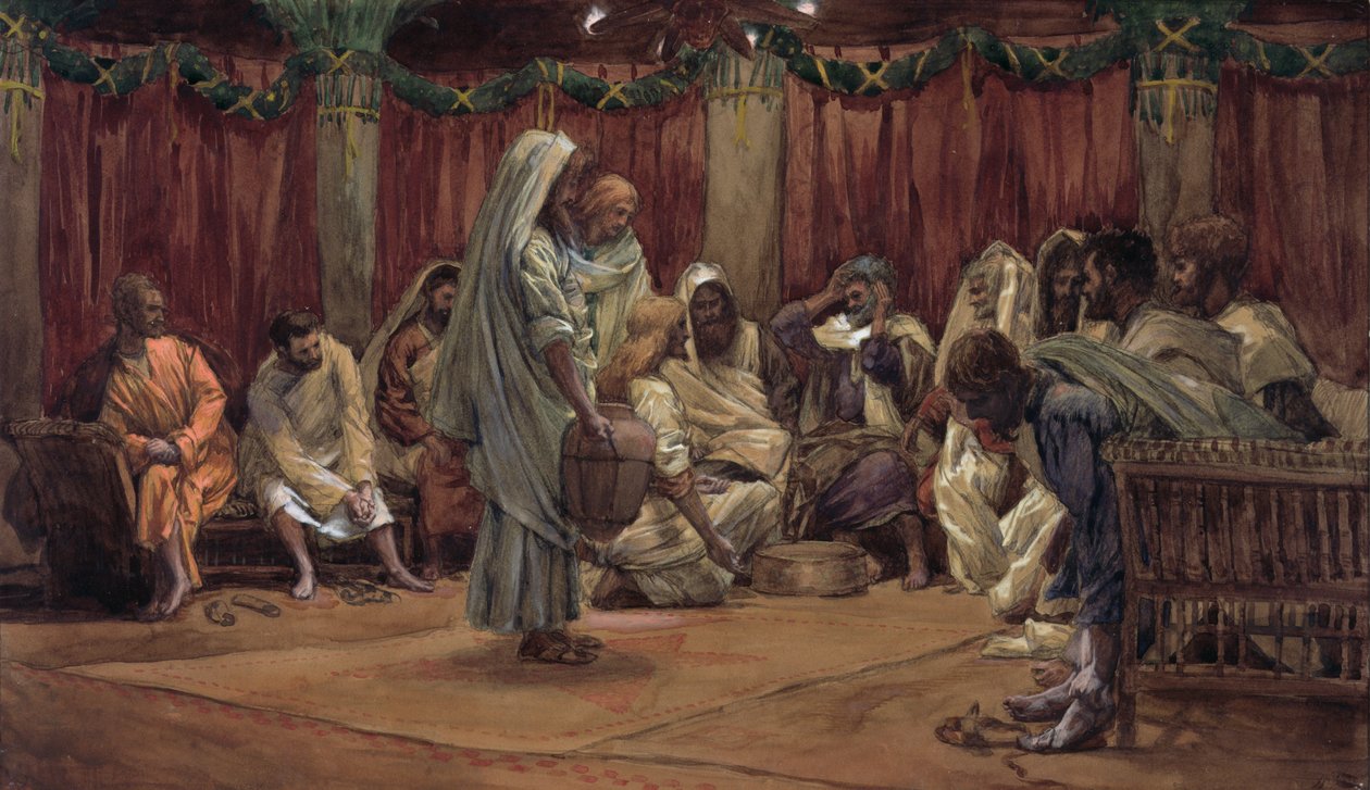 Jesus Washing the Disciples Feet, illustration til The Life of Christ, ca. 1886-94 (wc & gouache på pap) af James Jacques Joseph Tissot