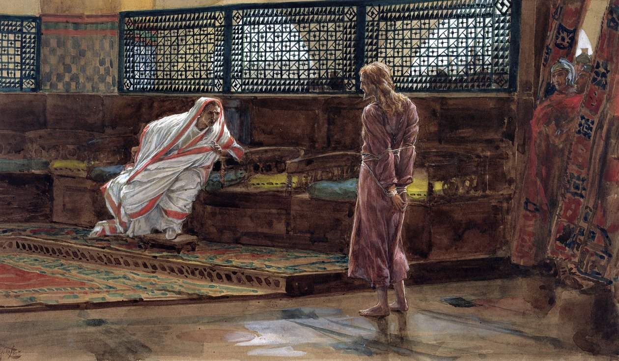 Jesus for første gang før Pilatus, illustration til The Life of Christ, ca. 1886-94 (wc & gouache på pap) af James Jacques Joseph Tissot