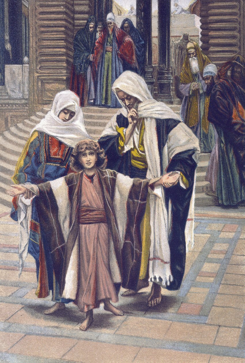 Jesus fundet - Jesus fundet - fra "" The Life of Our Lord Jesus Christ"" - 1899 af James Tissot - Jesus fundet i templet - The Life of Our Lord Jesus Christ, af Jacques Joseph (Jacques Joseph) Tissot dit James Tissot ( 1836-1902) af James Jacques Joseph Tissot
