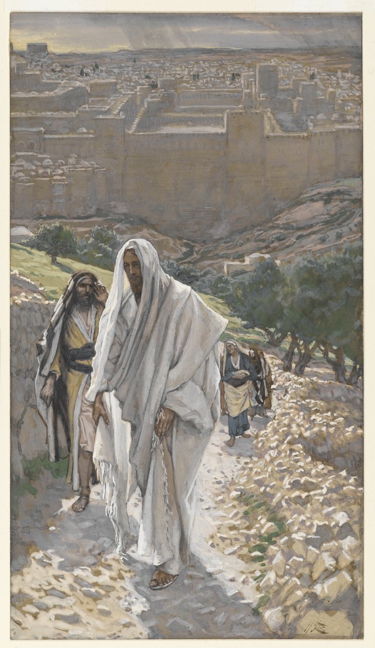 Jesus går om aftenen til Betania, illustration fra Vor Herre Jesu Kristi liv, 1886-94 (wc over grafit på papir) af James Jacques Joseph Tissot