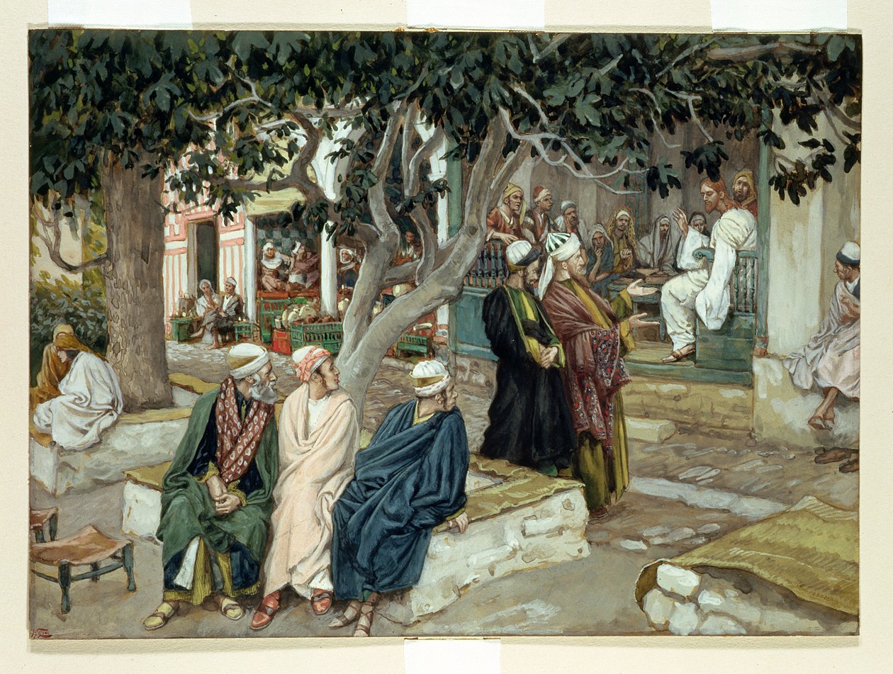 Jesus i et møde med St. Matthæus, illustration til The Life of Christ, ca. 1886-96 (gouache på pap) af James Jacques Joseph Tissot