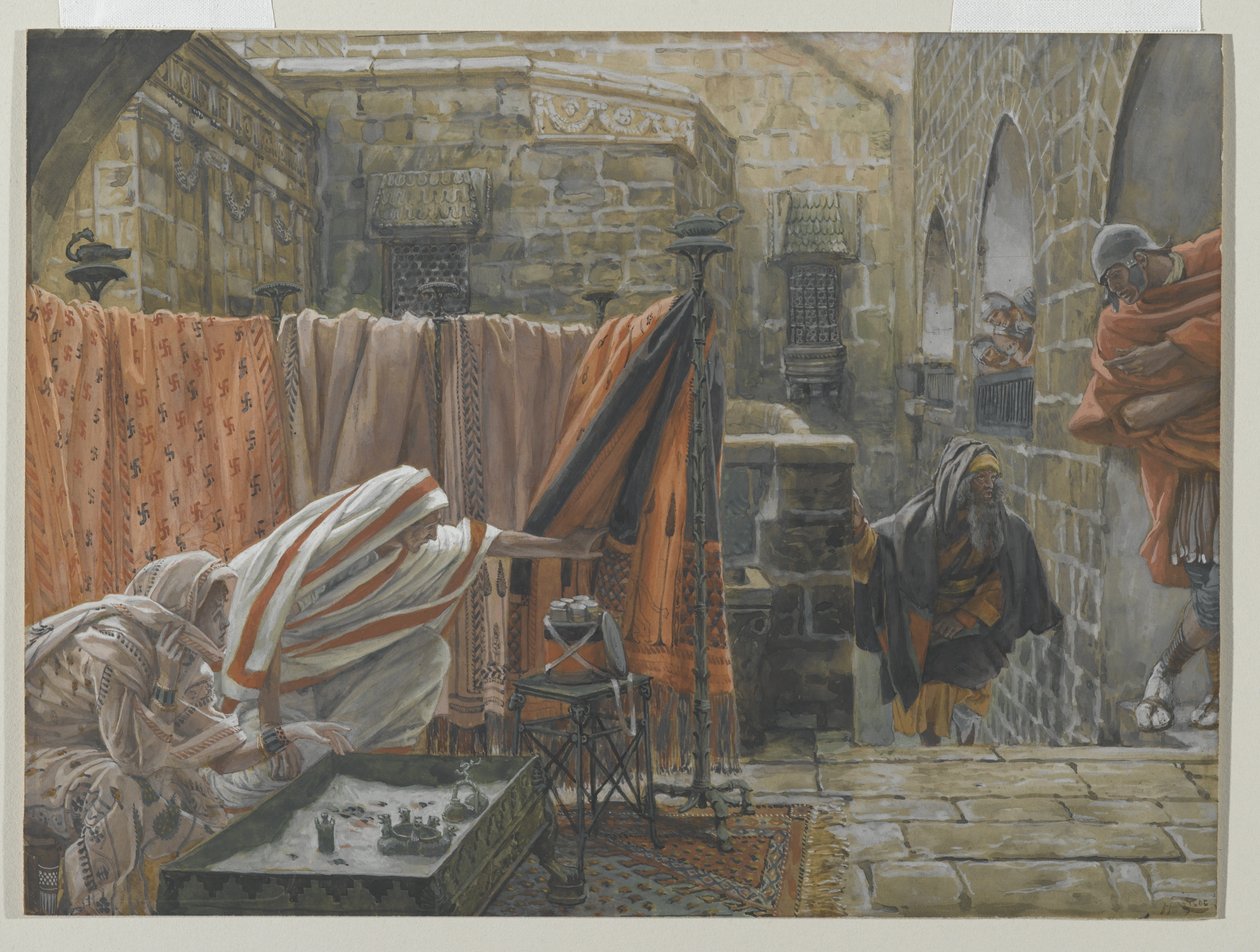 Josef af Arimathea søger Pilatus for at bede om tilladelse til at fjerne Jesu legeme, illustration fra Vor Herre Jesu Kristi liv, 1886-94 (wc over grafit på papir) af James Jacques Joseph Tissot