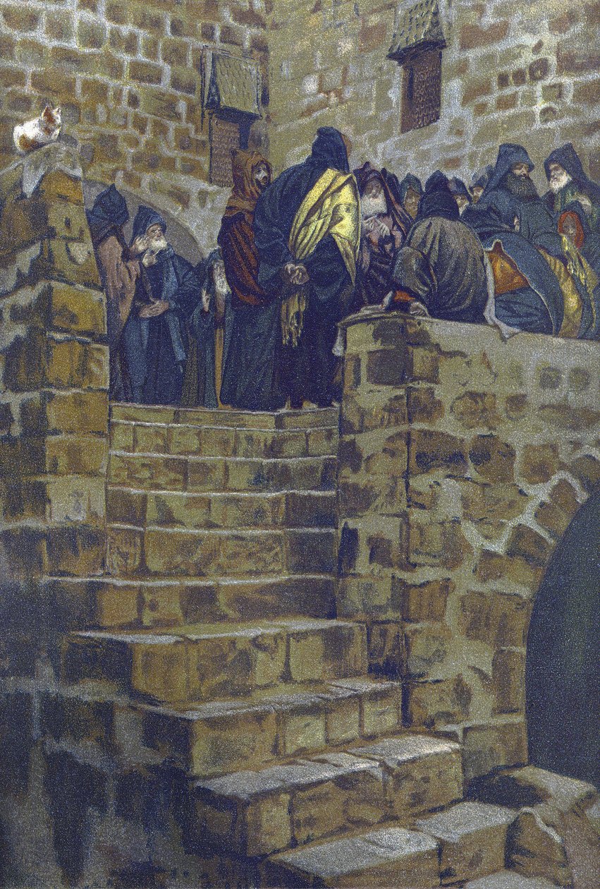 La deliberation nefaste de Joseph Caiphe - The Evil Counsel of Caiaphas - fra "" The Life of Our Lord Jesus Christ"" - 1899 af James Tissot - La vie de notre seigneur Jesus Christ, af Jacques Joseph (Jacques-Joseph) Tissot dit James Tissot (1836-1902) af James Jacques Joseph Tissot