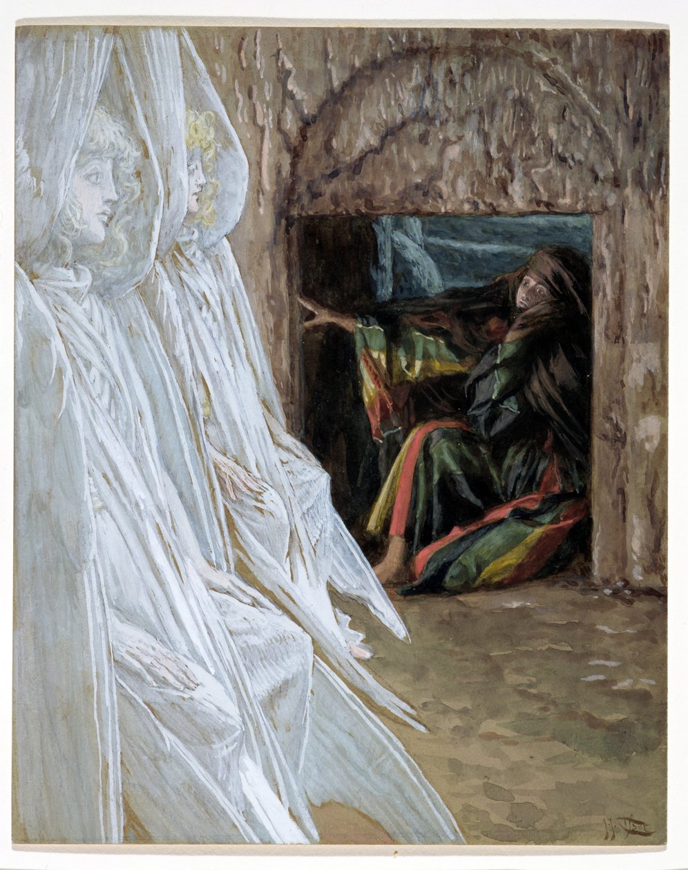 Mary Magdalene Questions the Angels in the Tomb, illustration til The Life of Christ, c.1886-94 (wc & gouache på pap) af James Jacques Joseph Tissot