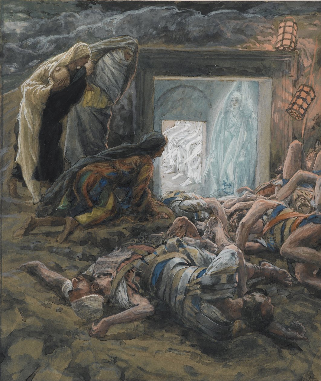 Maria Magdalene og de hellige kvinder ved graven, illustration fra Vor Herre Jesu Kristi liv, 1886-94 (wc over grafit på papir) af James Jacques Joseph Tissot