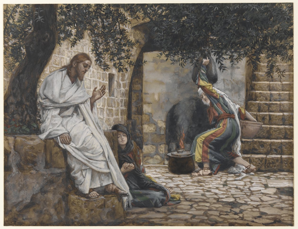 Maria Magdalene ved Jesu fødder, illustration fra Vor Herre Jesu Kristi liv, 1886-94 (wc over grafit på papir) af James Jacques Joseph Tissot