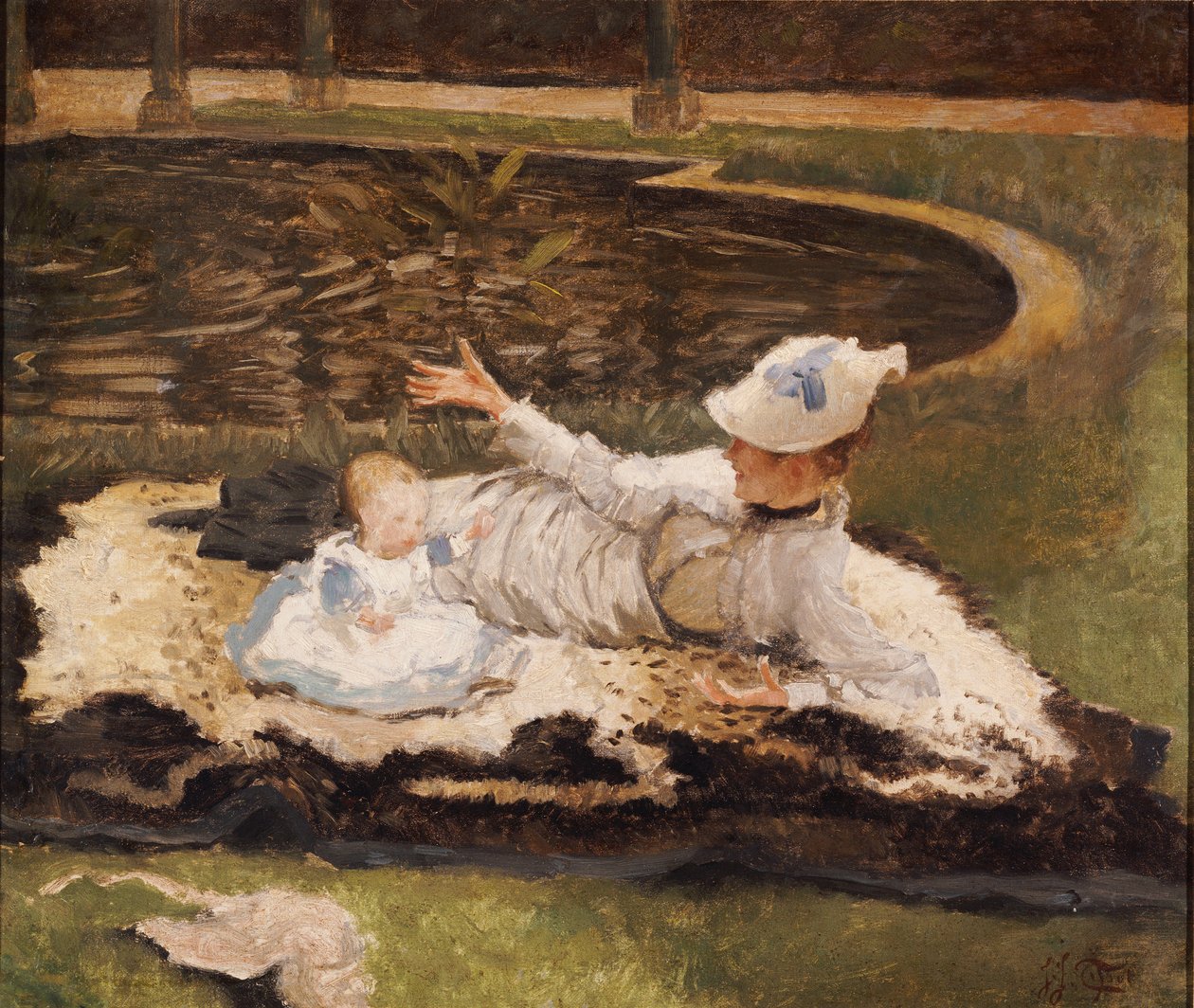 Mrs. Newton med et barn ved en pool af James Jacques Joseph Tissot