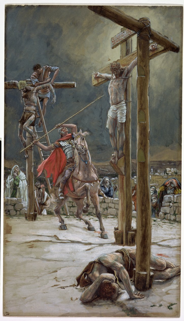 En af soldaterne med et spyd gennemborede siden, illustration til The Life of Christ, ca. 1886-94 (wc & gouache på pap) af James Jacques Joseph Tissot